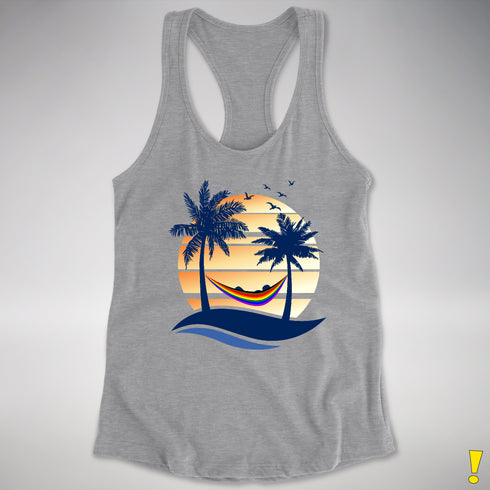 Philly LGBTQ Pride Hammock Summer Beach Sunset Racerback Tank - Heather Grey